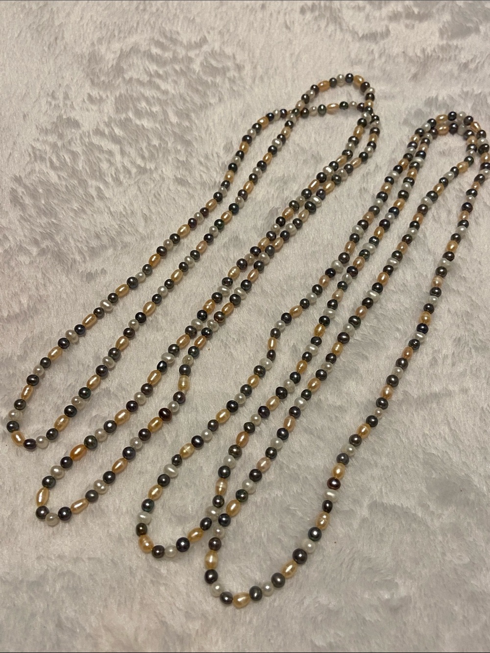 Two strands of Pearl Beaded Necklaces - rose, black & white Pearls